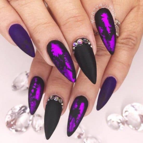 Purple and black nail art, purple bridal black finger, ombre purple nails, black purple character matte. 90 Incredible Purple Nail Design Ideas For 2021