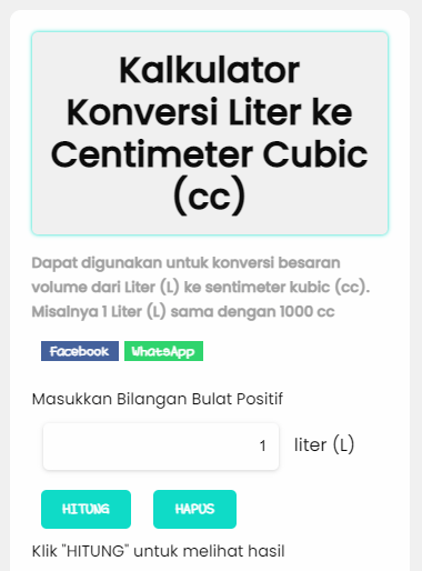 Liter ke Centimeter Cubic (cc) | Kalkulator Konversi