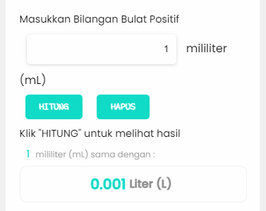 Mililiter ke Liter | Kalkulator Konversi