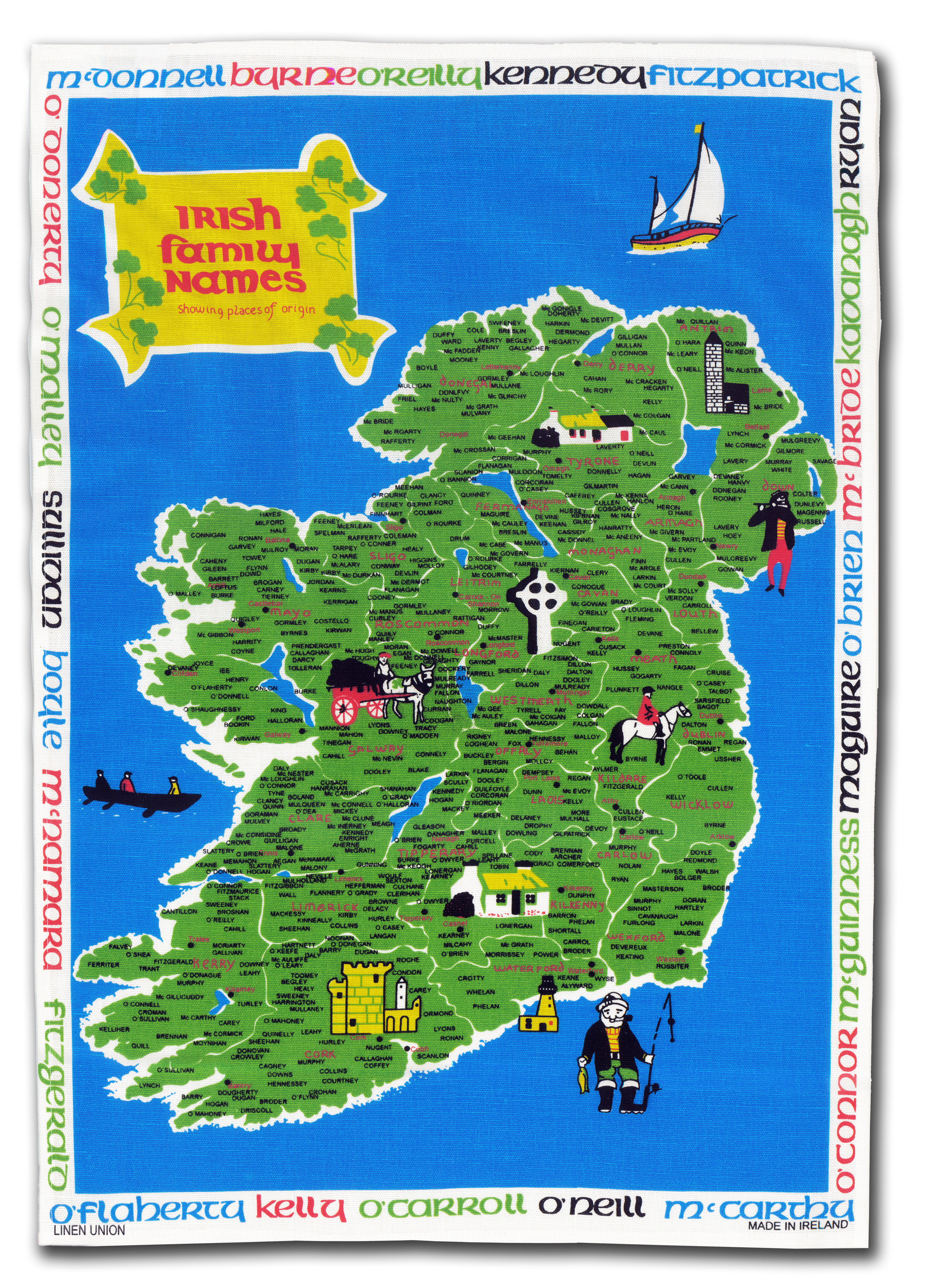 Irish Family Names Green and Blue Linen Tea Towel H451GR018028IIN01BL