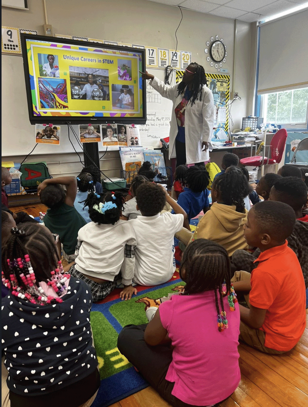 Students from Ida B. Wells Elementary School learn about STEM careers from Vanderbilt Ph.D. student Creea Shannon. (Tiffeni Fontno)