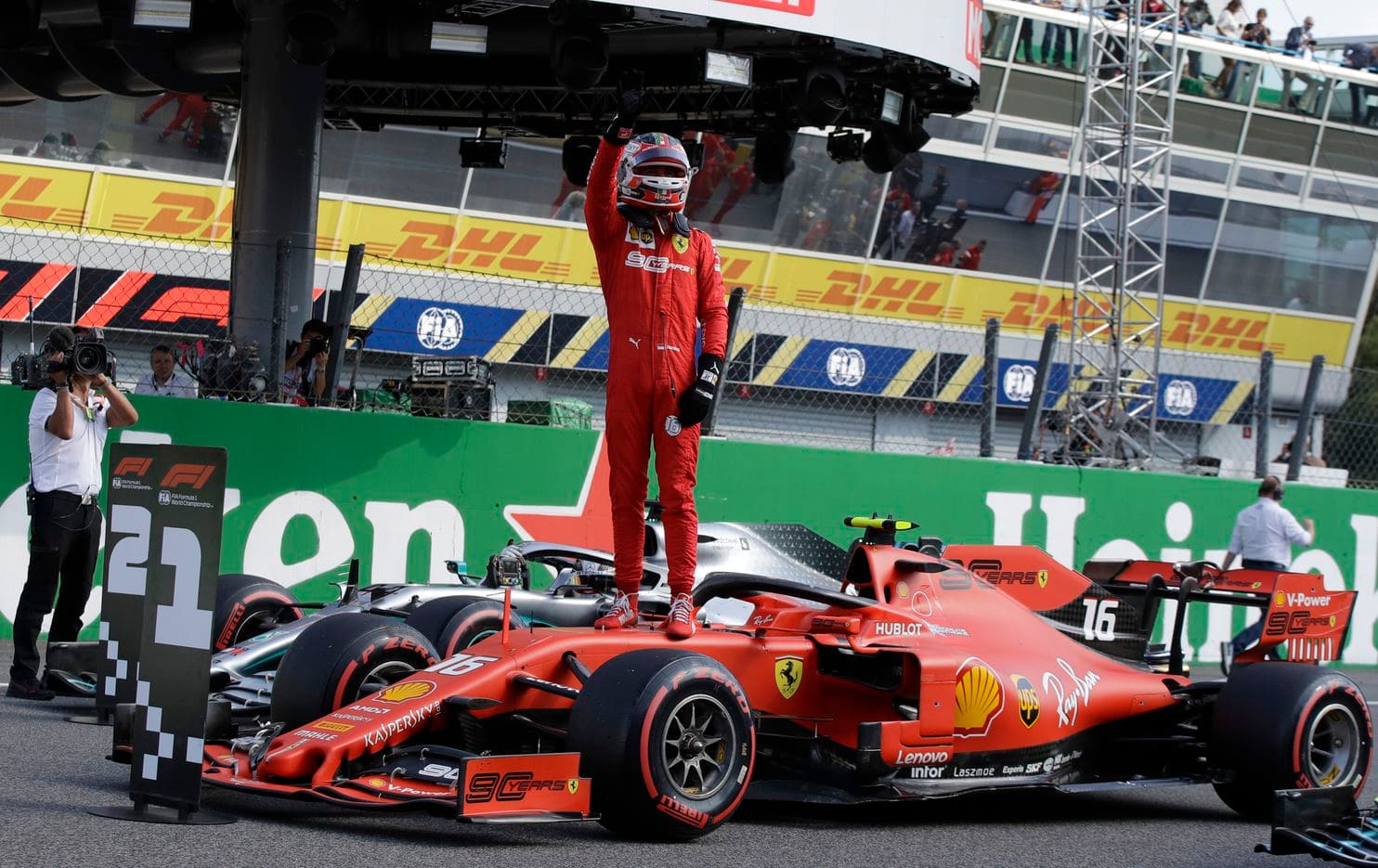 Accompagné de sa compagne et . Charles Leclerc with Dominant Driving to Win Italian GP