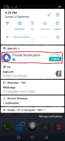 status bar notification hidden using applock