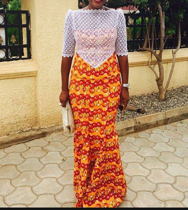 lace and ankara gown combination
