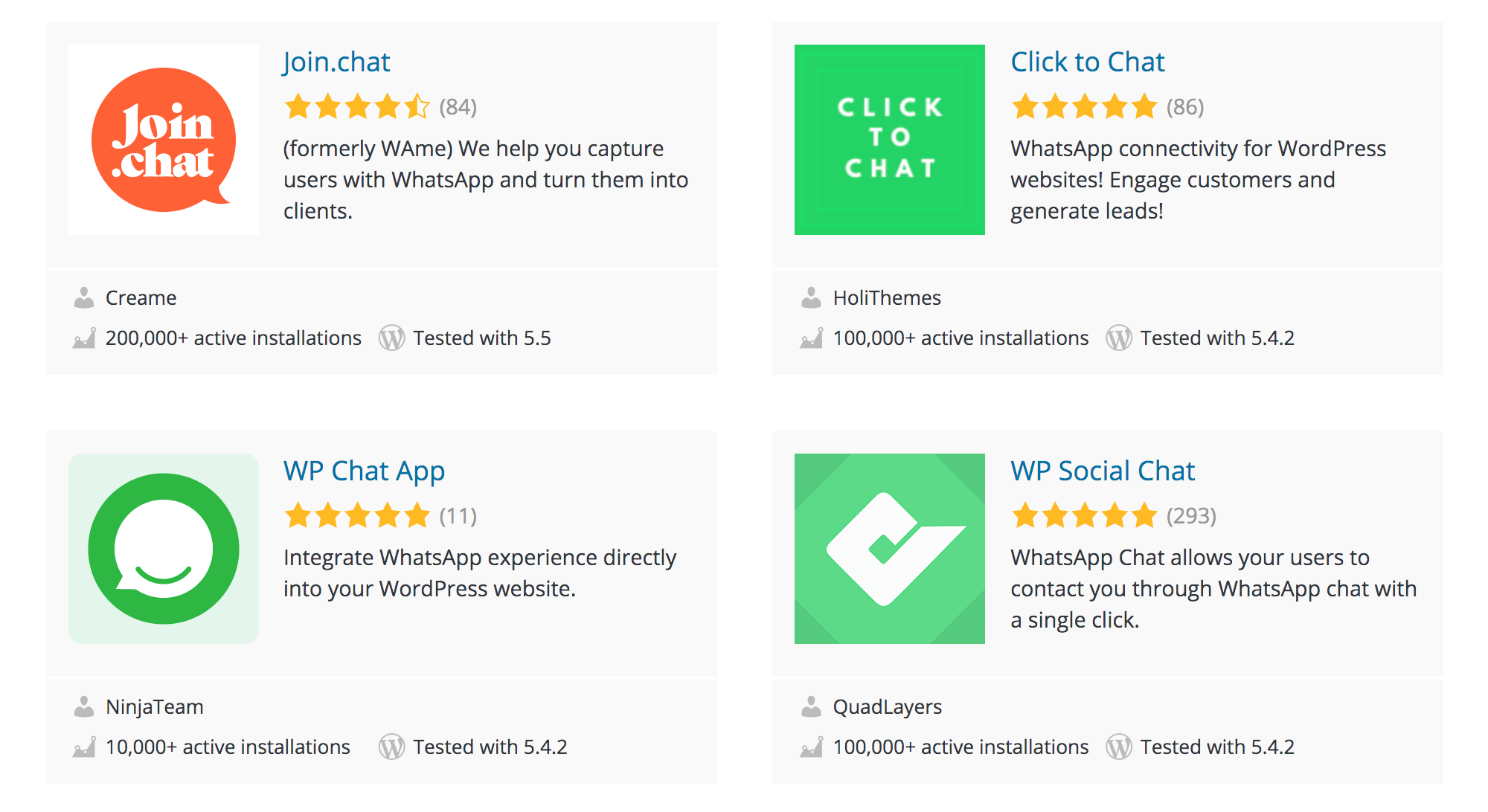 All from our global community of web developers. 4 Free Whatsapp Plugins For Wordpress Comparison Chart