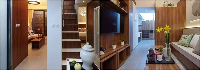 Cầu thang ngăn chia hai khu vực chức năng: tiếp khách và nghỉ ngơi