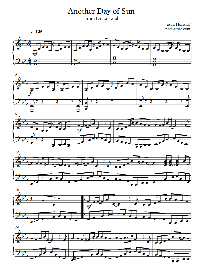 See realtime chords on guitar, piano and ukulele as you are listening the song. La La Land Cast Another Day Of Sun Sheet Music For Piano Download Piano Easy Sku Pea0000740 At Note Store Com