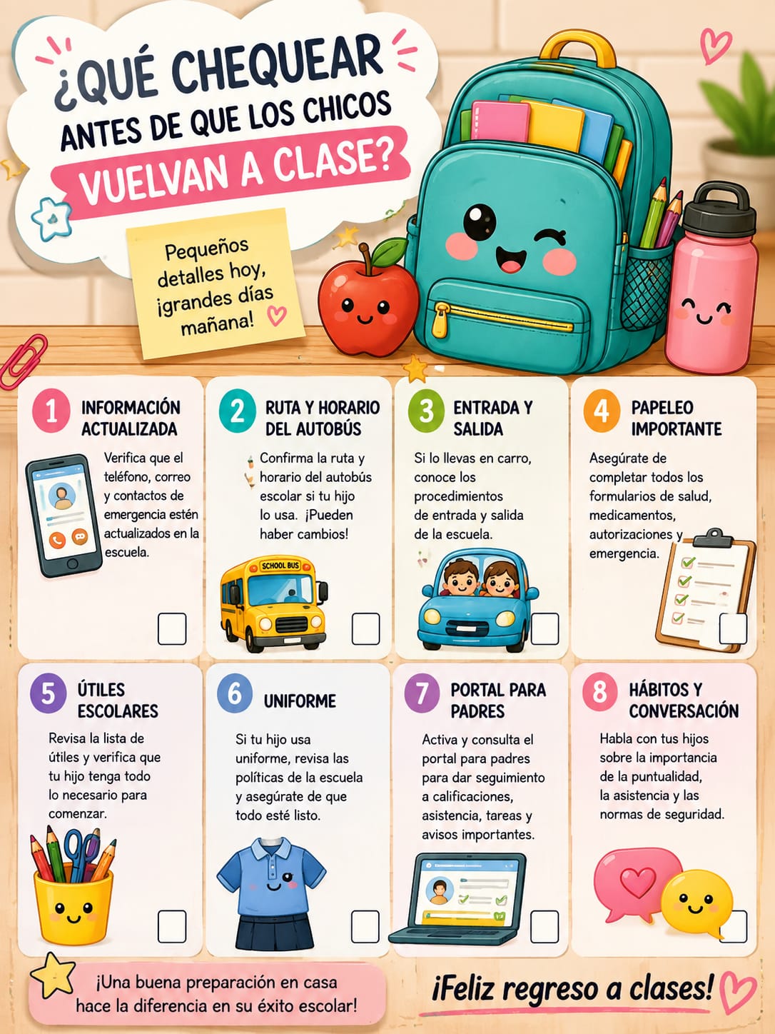 ¡Que no se te pase nada! Lista de verificación para el Regreso a Clases 📝✨ ¡Que no se te pase nada! Lista de verificación para el Regreso a Clases 📝✨