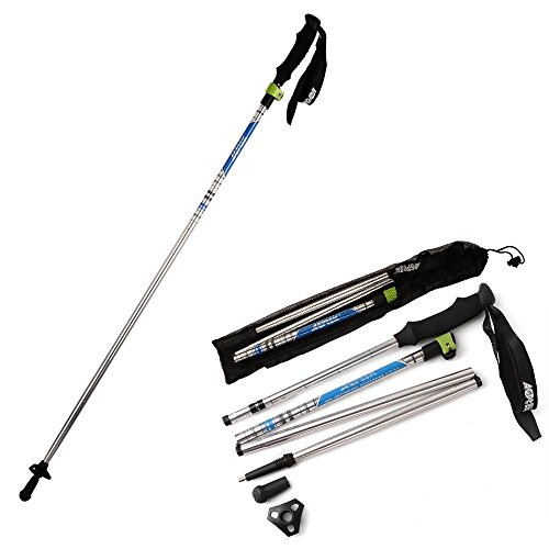 Bâton De Marche Nordique AGPTEK Pliable 4 Sections – Alliage Alu 7075, Poignée EVA, Réglable 110-135 Cm, Anti-choc