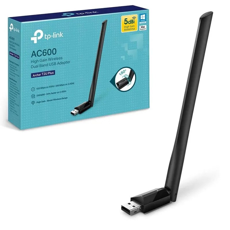 ADAPTADOR DE RED USB TP-LINK ARCHER T2U PLUS AC600,DUALBAND 433MBPS A5GHZ,200MBPS