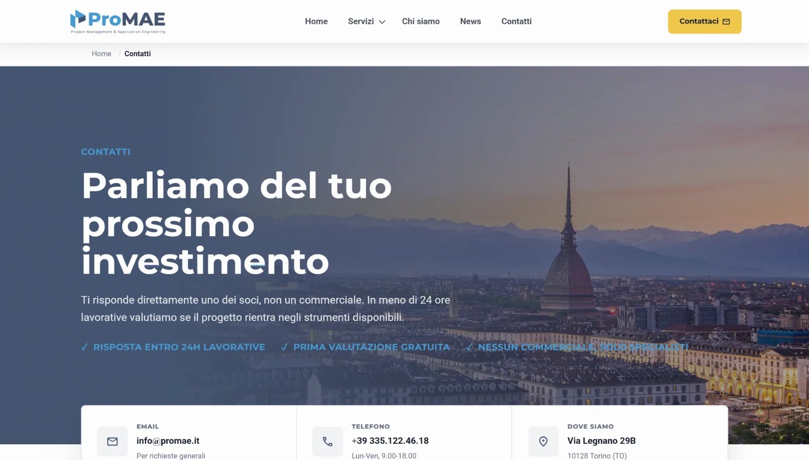Pagina Contatti di ProMAE
