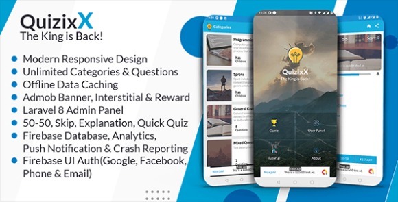 Download #Quizix vX – Android Quiz App with AdMob, FCM Push Notification, Offline Data Caching App Source