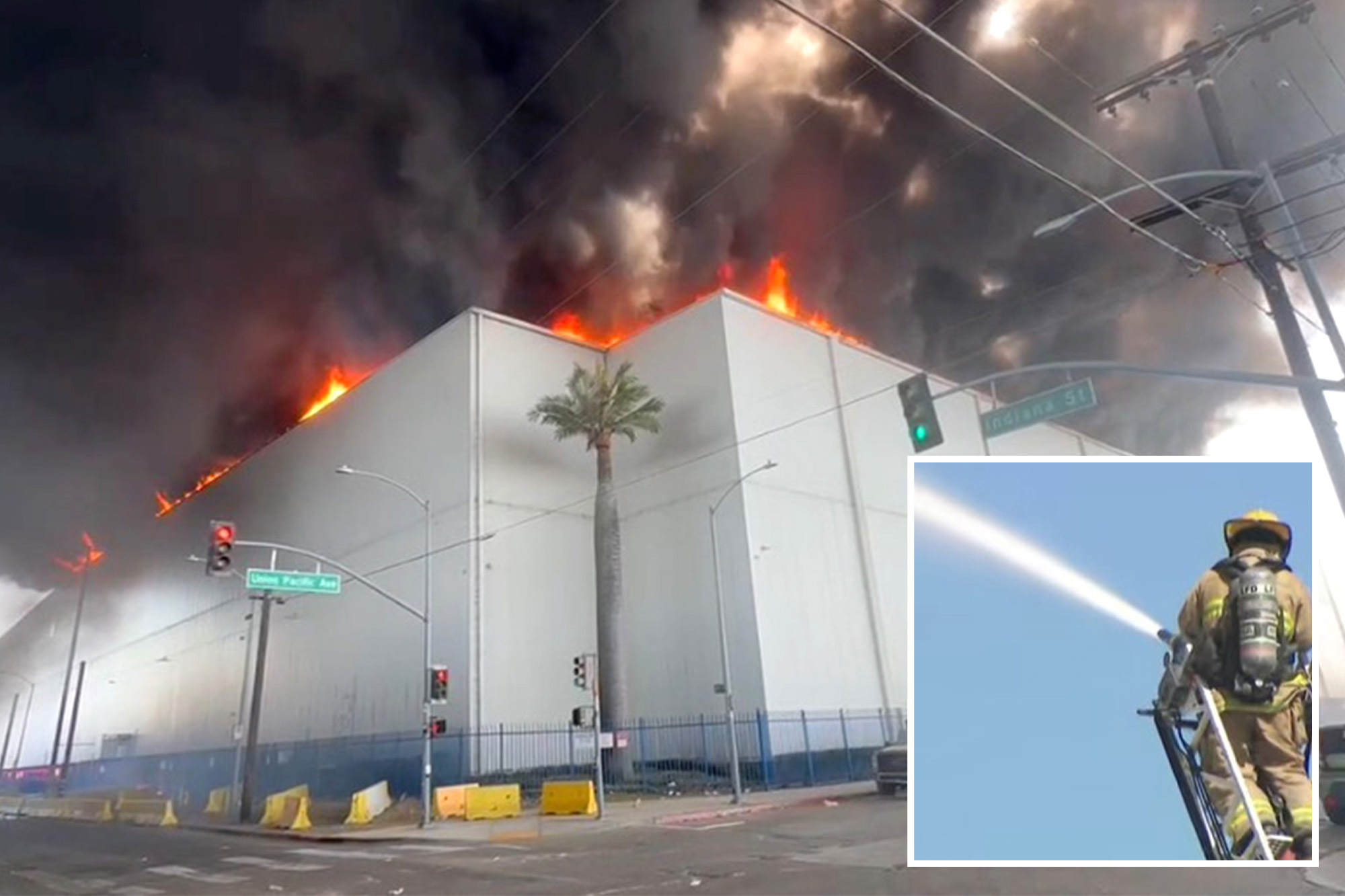Fire erupts at LA warehouse as crews fight rooftop flames —shelter-in-place ordered
