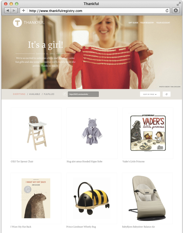 5 tips for creating a "judgefree" gift registry, by Thankful Registry