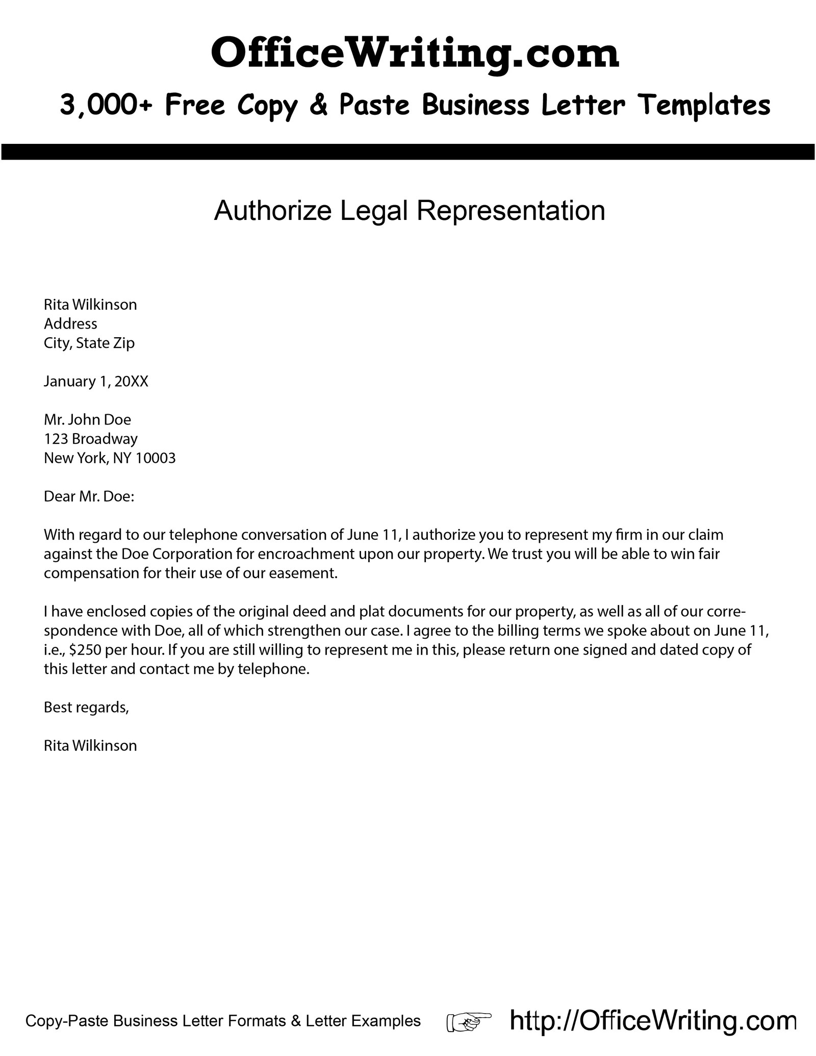 Legal Representation Letter Examples : Sample Attorney Representation ...