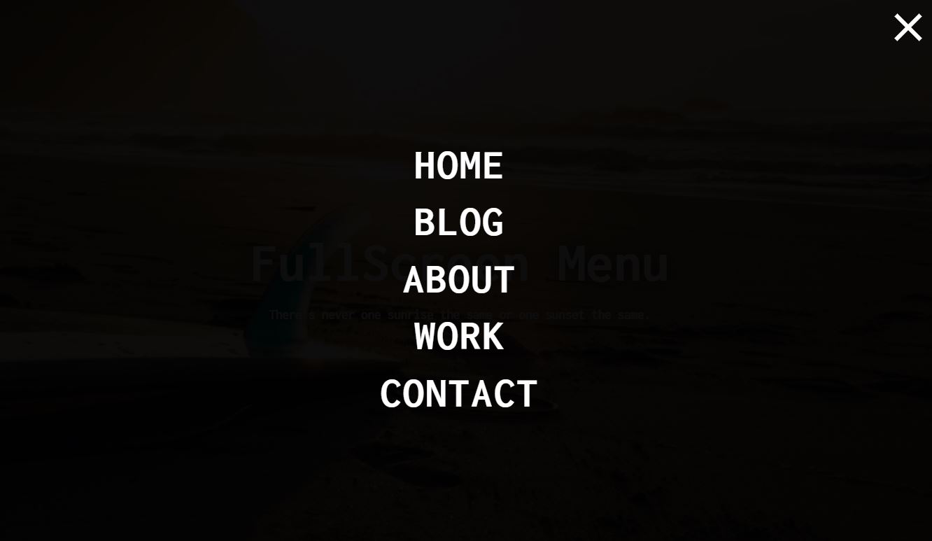JavaScript Full Screen Menu HTML CSS examples