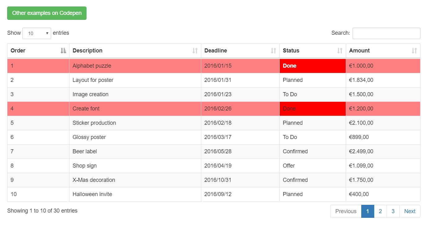 18+ JavaScript Datatable Design Code Examples - OnAirCode