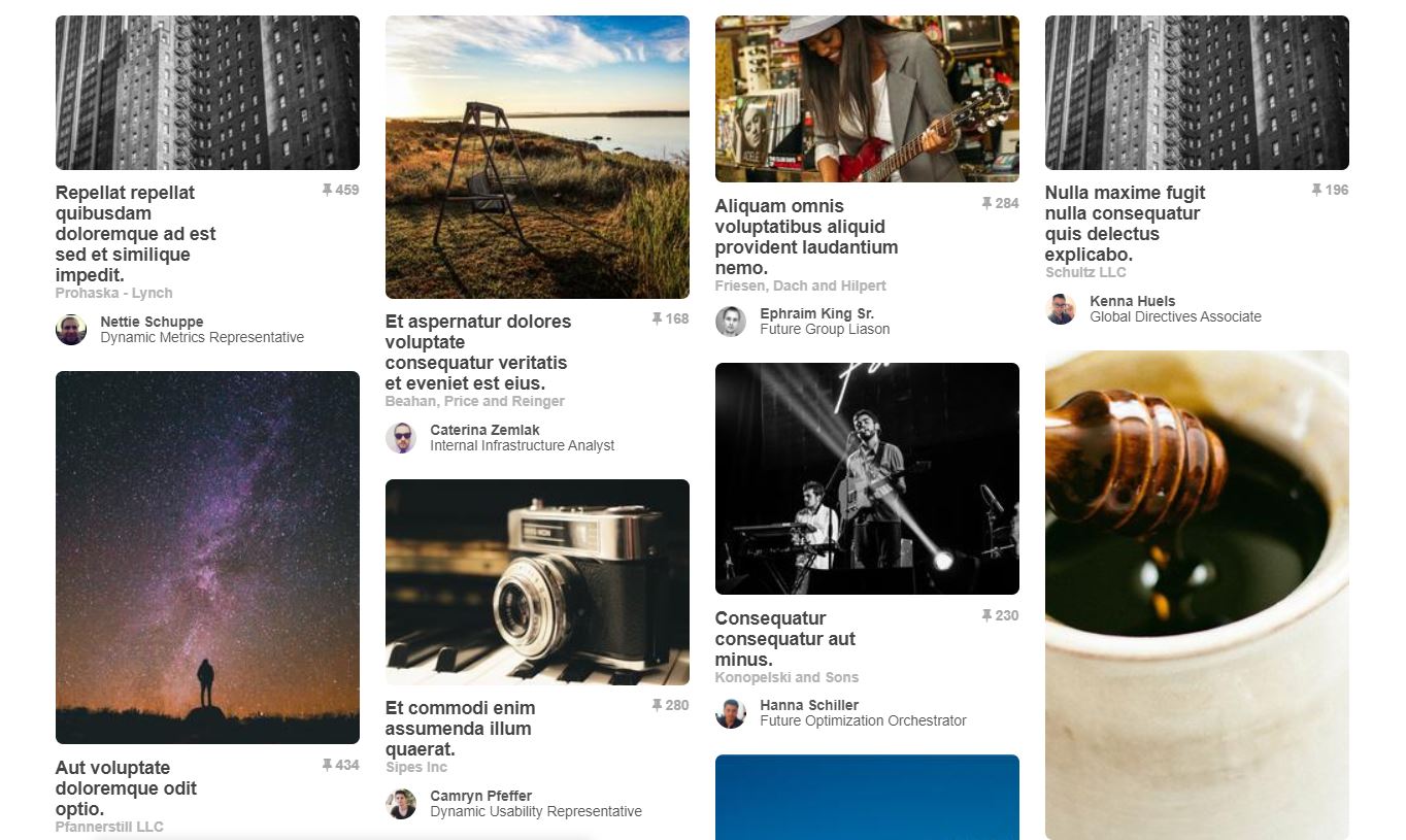 Pinterest Flow JavaScript/JS Masonry Example