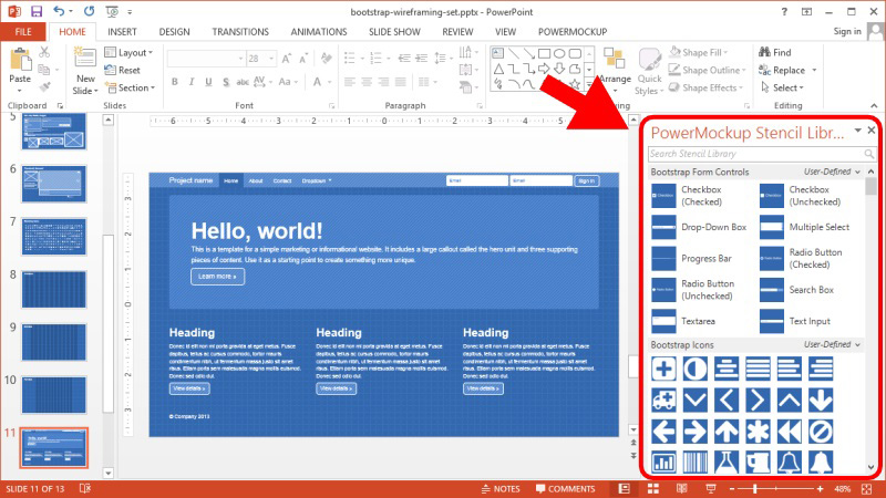 Use it to showcase your website, web templates, photos or portfolio examples. Free Bootstrap Wireframing Set For Powerpoint