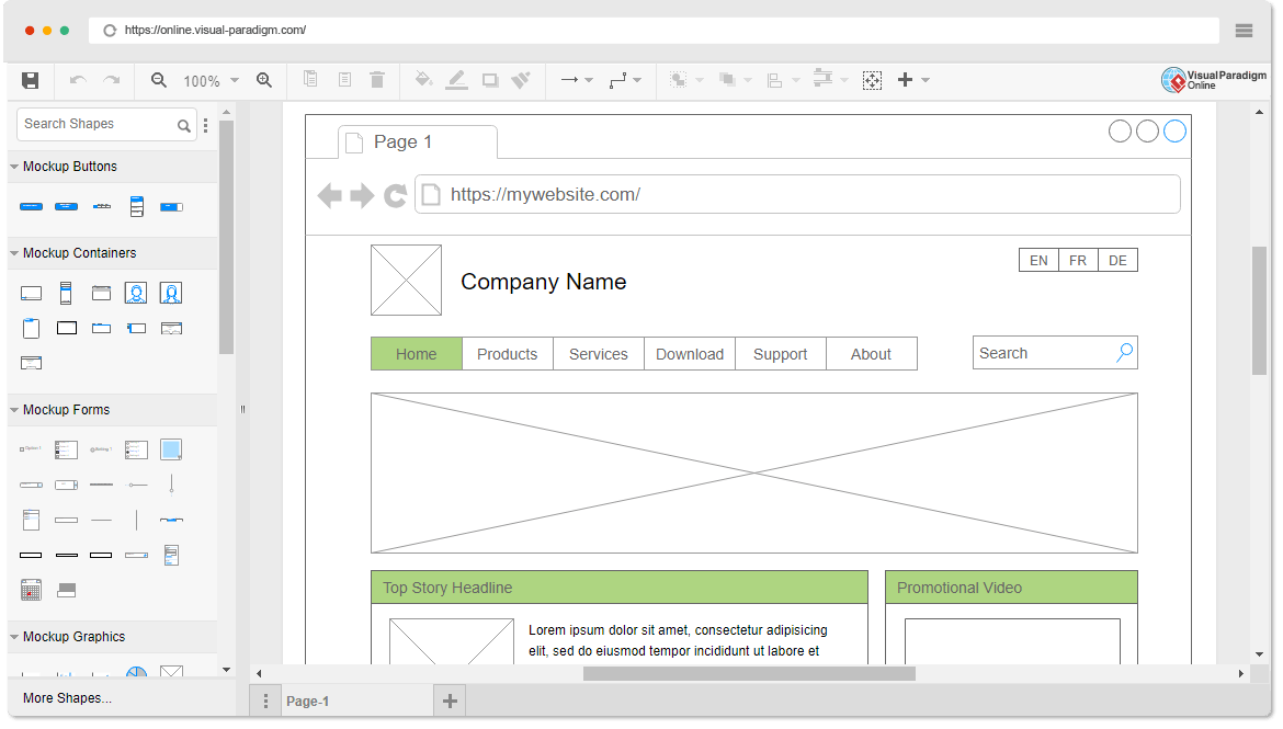 I frequently need to create and test a chart design concept for excel dashboards. Mockups Wireframe Software