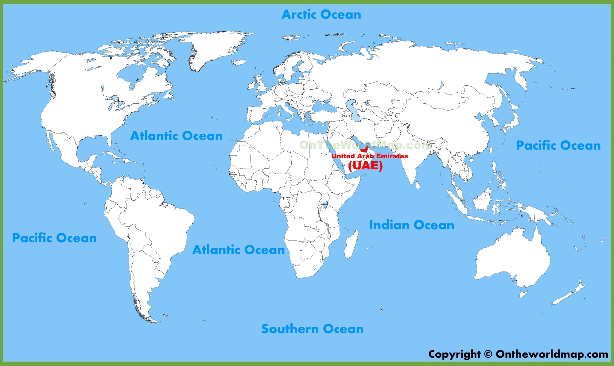 United arab emirates is bordered by the persian gulf (arabian gulf), gulf of oman, oman to the east and . United Arab Emirates Uae Location On The World Map