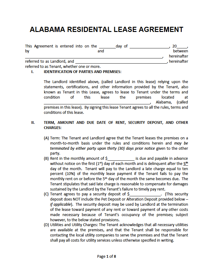 free alabama standard residential lease agreement pdf