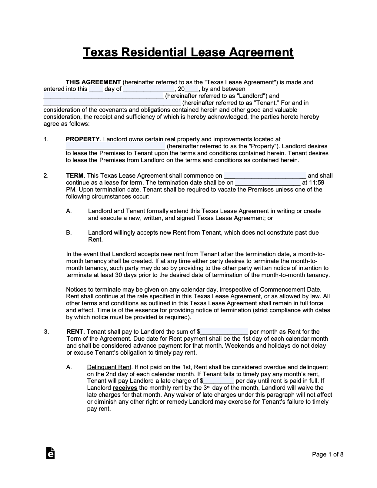 free texas standard residential lease agreement pdf