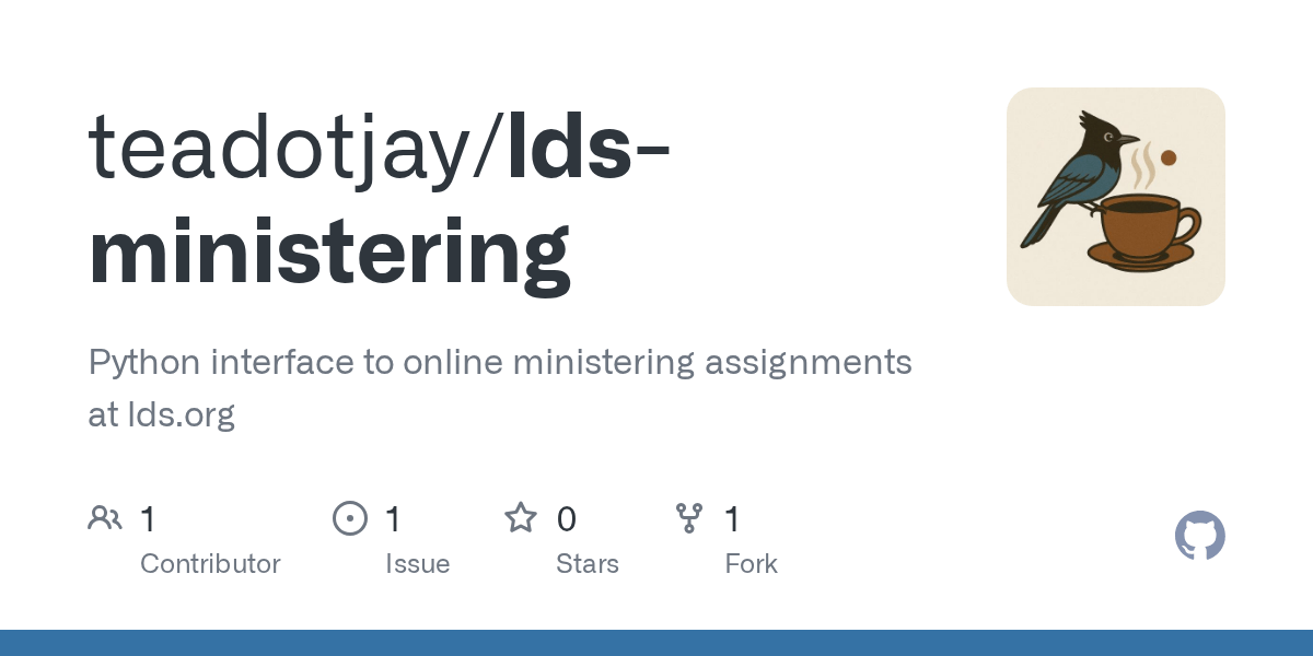 Please log in to view all available content. Github Teadotjay Lds Ministering Python Interface To Online Ministering Assignments At Lds Org