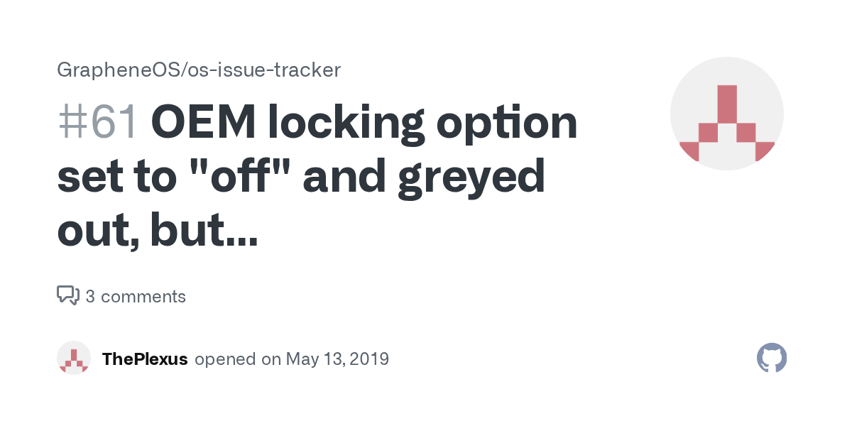 May 12, 2021 · allow bootloader unlocking in developer options → oem unlocking; Oem Locking Option Set To Off And Greyed Out But Is Oem Unlocked Set To True Issue 61 Grapheneos Os Issue Tracker Github