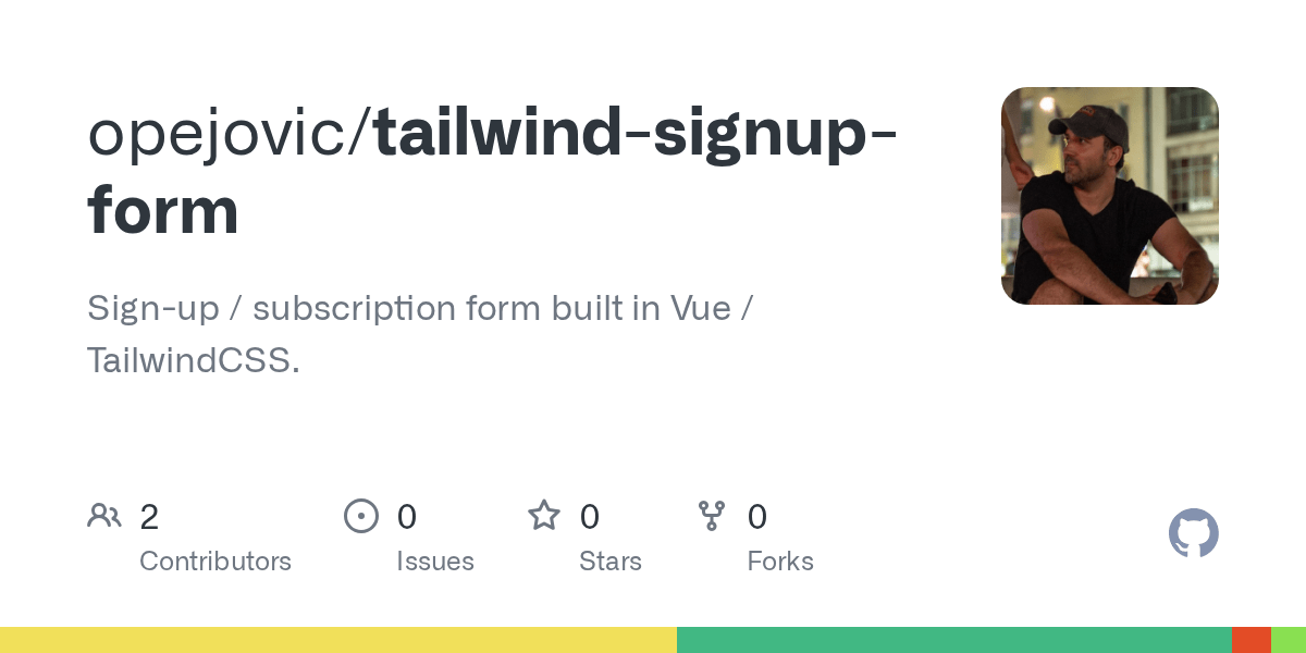 Tailwind css sign up form with image on left side example. Github Opejovic Tailwind Signup Form Sign Up Subscription Form Built In Vue Tailwindcss