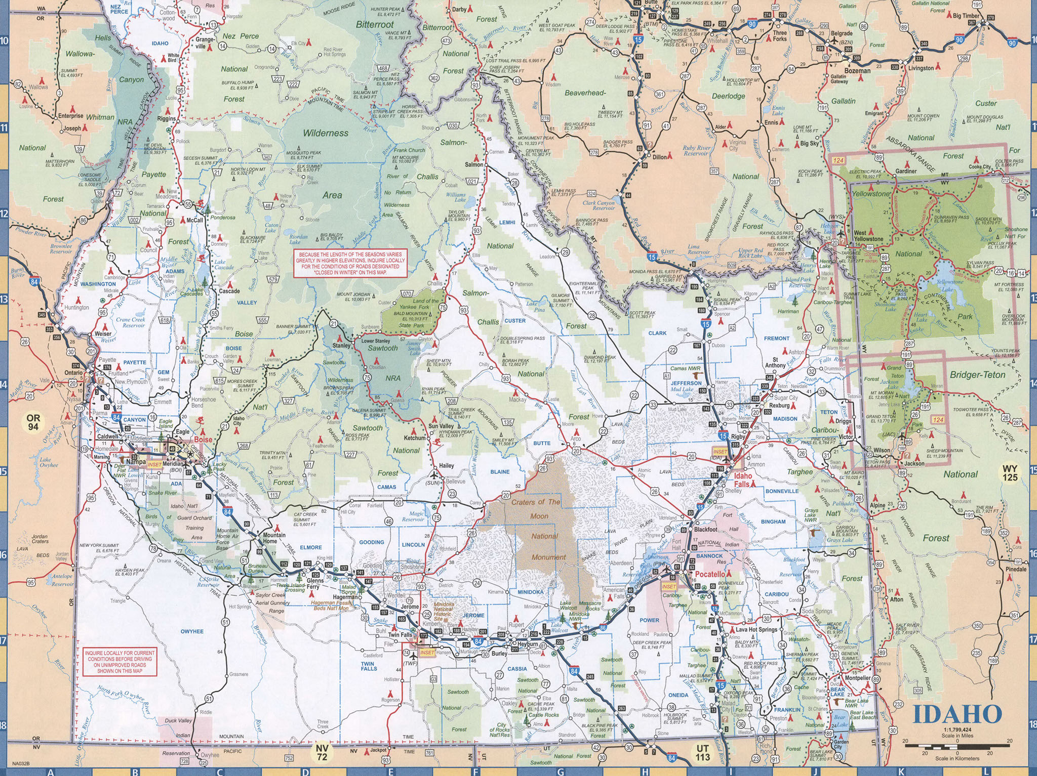 Published by the national park service (nps). Idaho highways map, Large detailed mmap road freeway of ID