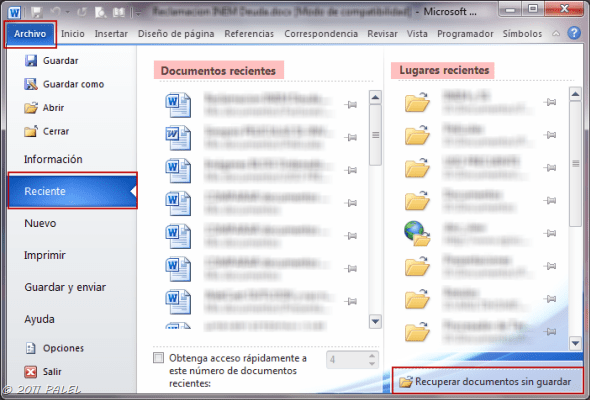 Office 2010 Recuperar Documentos Sin Guardar Y Versiones Anteriores I El Blog De Palel