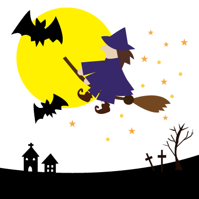 ハロウィンの魔女と月 イラスト素材パラダイス
