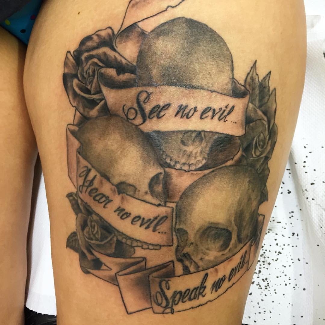 5Th Dimension Tattoo En Twitter: "See No Evil... Hear No Evil.. Speak No Evil:: #Tattoo By Alex Alvarado #Vegantattoo #Eastlondon #Blackandgreytattoo Http://T.co/Blj0Jncbzi" / Twitter 1080_x_1080_jpg