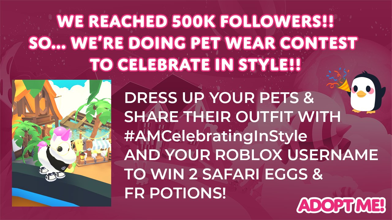 Qui serais comment faire pour mettre des code sur adopt me je sais pas comment en mettre quand je clique sur le logo de twitter il ne se passe rien je ne peut pas mettre de code est ce normal ? Adopt Me On Twitter We Hit 500k Followers This Is Absolutely Wild So Let S Celebrate In Style Show Off Your Pet S Outfit And Tweet It With Amcelebratinginstyle And Your Roblox Username