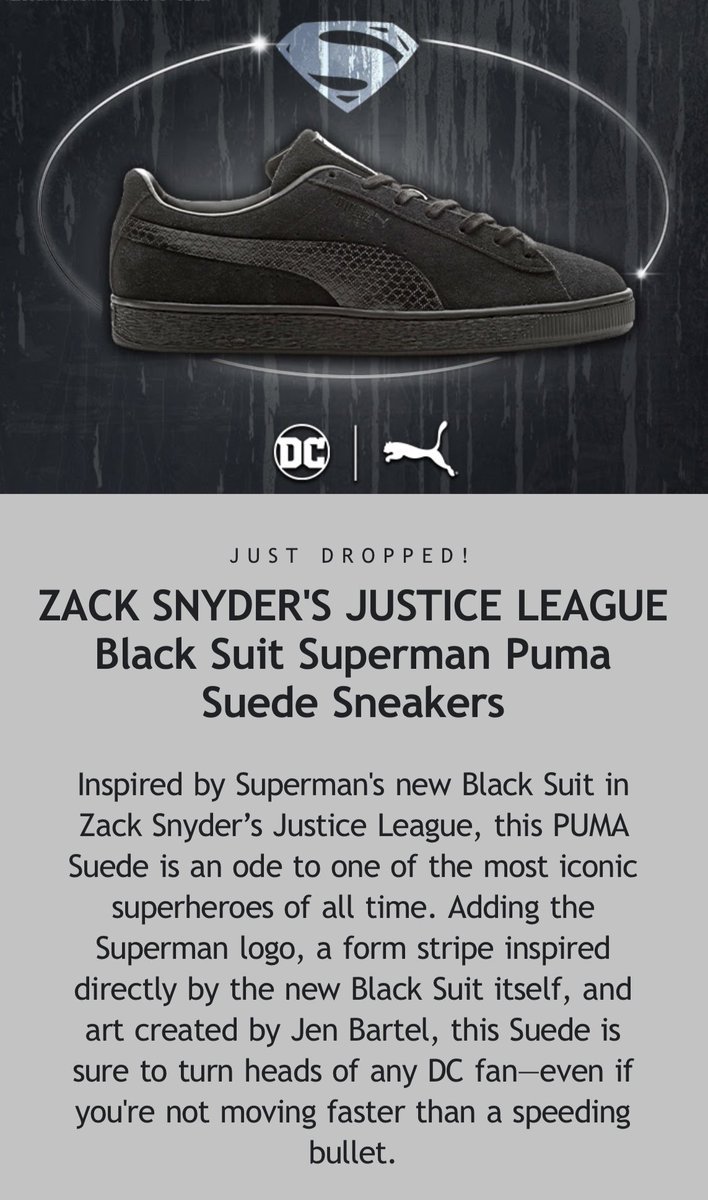 Jack Jensen On Twitter Black Suit Superman Puma Shoes Available For Pre Order On Dccomics Shop Zacksnydersjusticeleague Snydercut Restorethesnyderverse Https T Co D9rth536vy Twitter