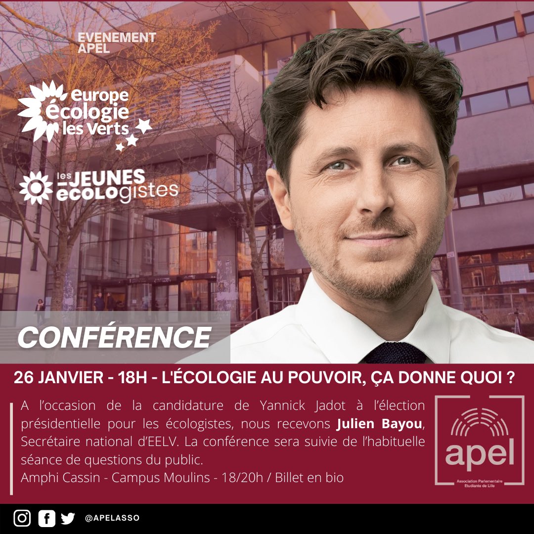 Julien bayou, secrétaire national d'eelv, était en déplacement, le 30 mars 2022, à grenoble où il a appelé au vote utile pour yannick . Jeunes Ecologistes Lille Npdc Je Lille Twitter
