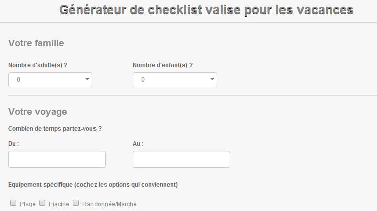 Profitez de vacances en famille. Generateur De Checklist Valise Personnalisee Pour Les Voyages En Famille
