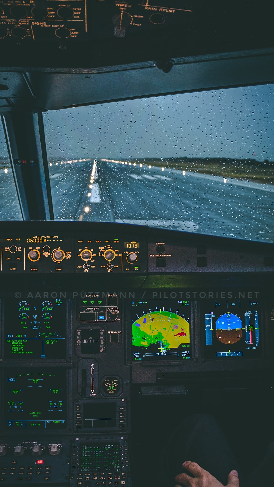 A rainy day in Barcelona inside the Airbus A320 Cockpit