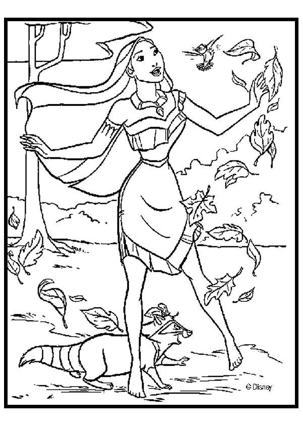 A jaqueta esfarrapada e desajeitada fica tão fofa no desenho animado favorito da disney. Pocahontas-Dibujos para imprimir y colorear