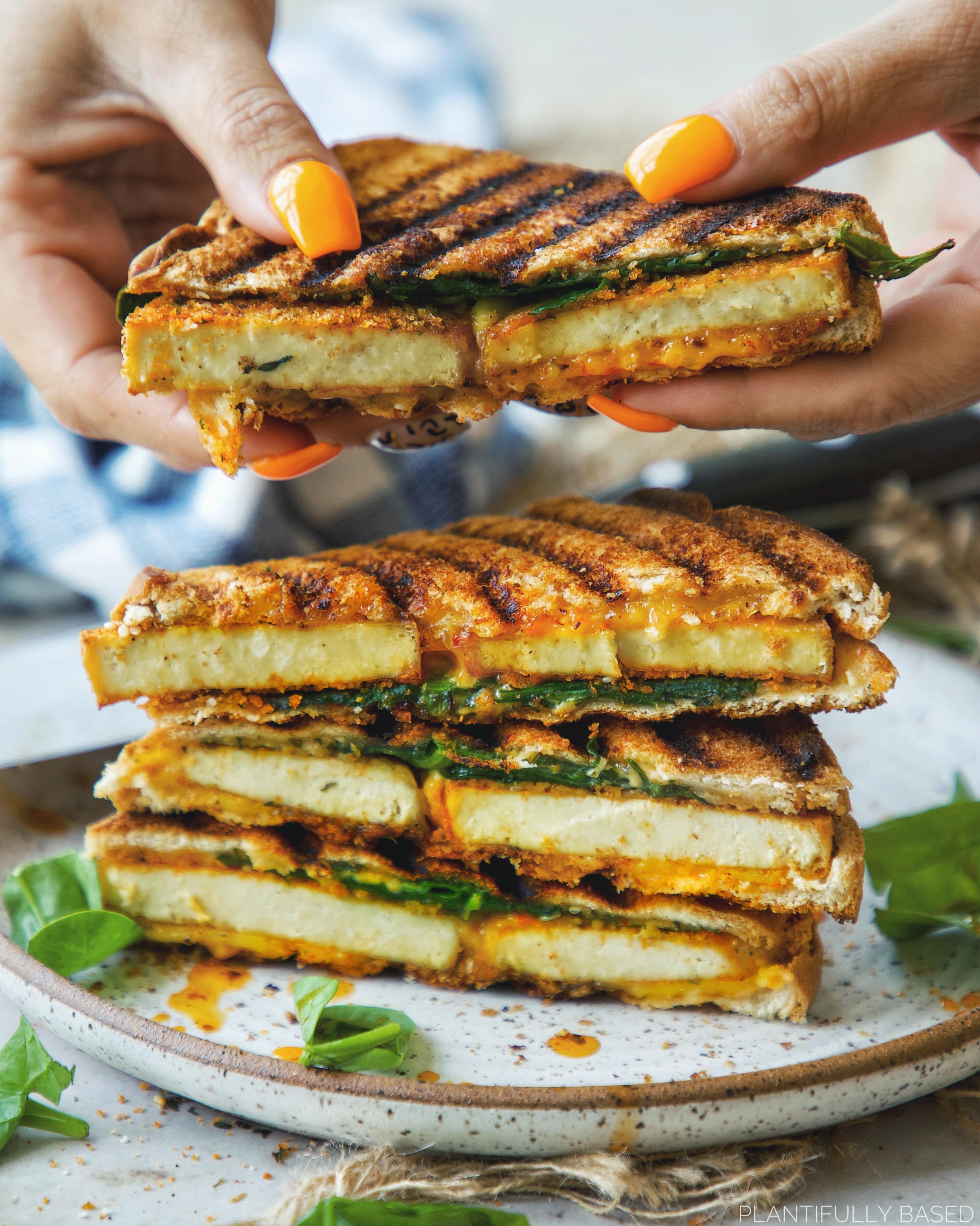Comes with your choice of any 3 toppings. Crispy Tofu Panini Plantifully Based