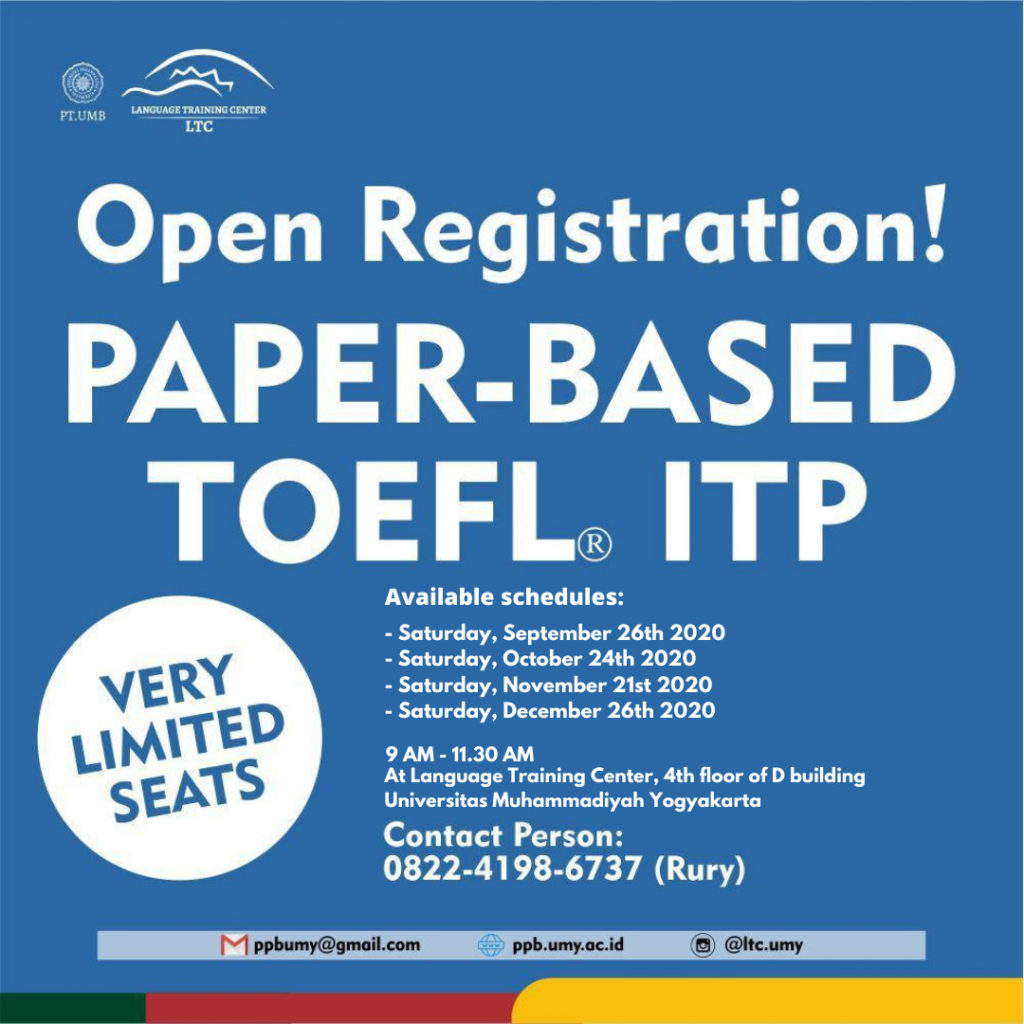 Tes dikerjakan secara online dengan laptop atau komputer. Jadwal Tes Toefl Itp 2021 Language Training Center Universitas Muhammadiyah Yogyakarta