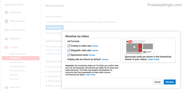 Channel Monetization YouTube Videos