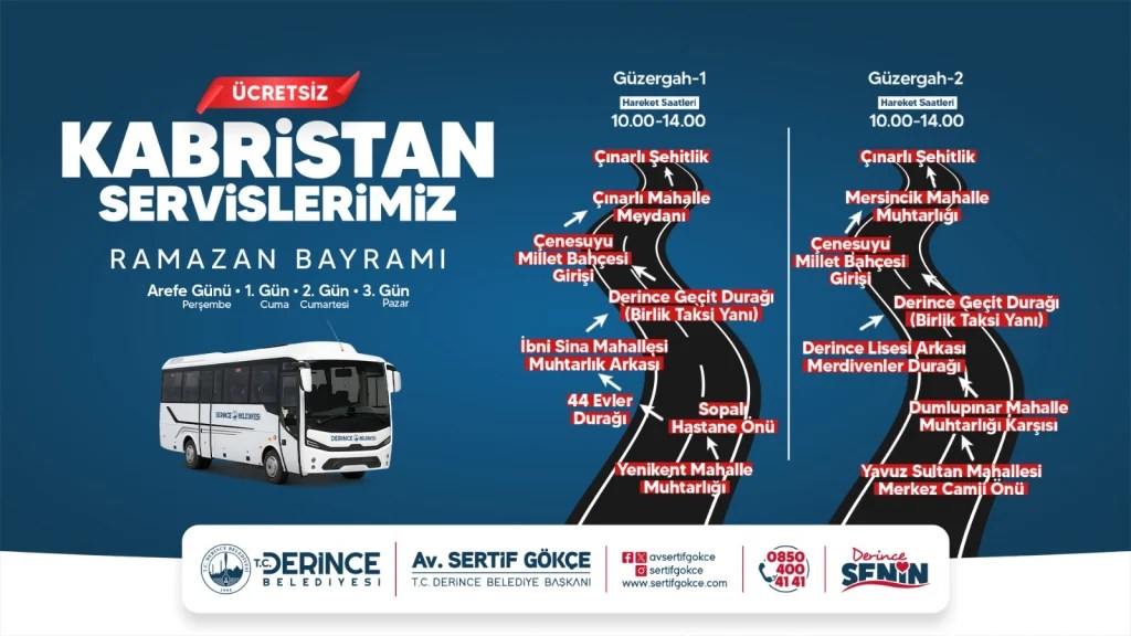 Derince’den bayramda mezarlıklara ücretsiz ulaşım