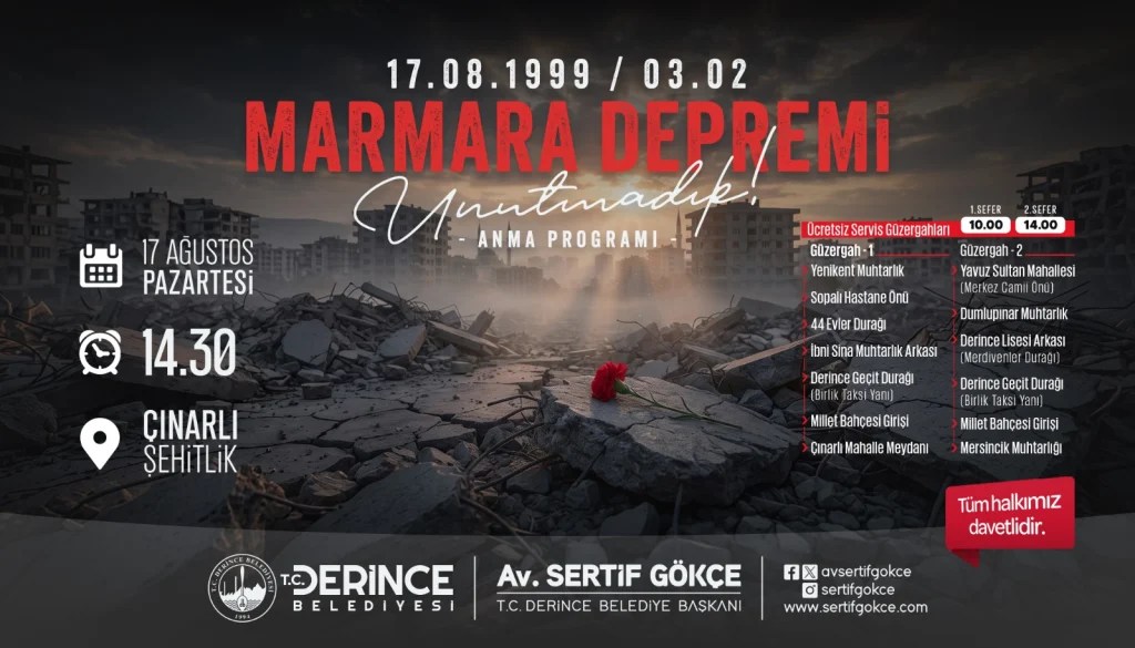 Deprem şehitleri Derince’de anılacak!