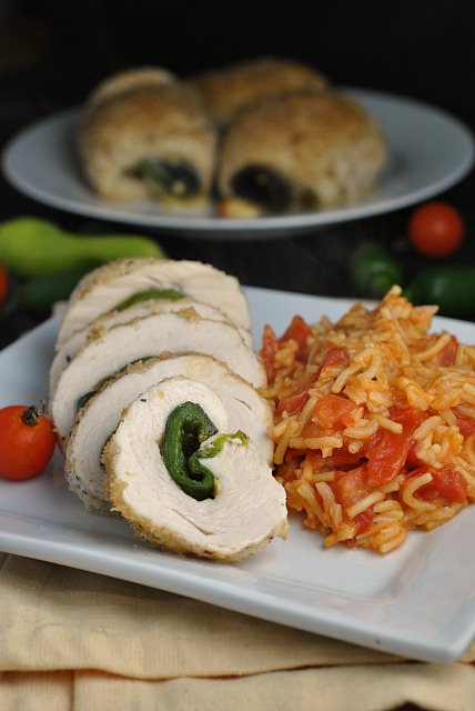 With 255 calories per 100 grams, this food would be considered a medium calorie density food. Chile Relleno Chicken Prevention Rd