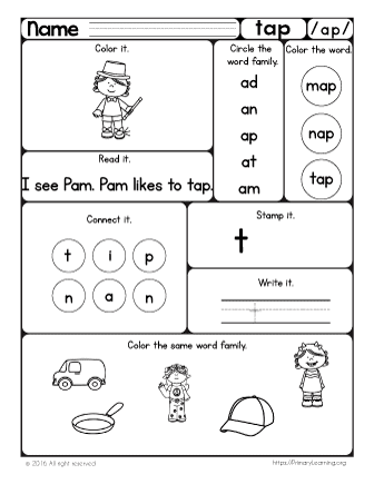 tap worksheet the ap word family primarylearning org