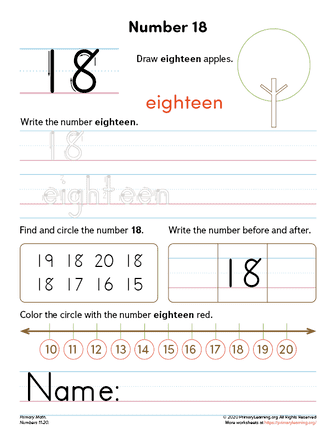 all about number 18 worksheet primarylearning org