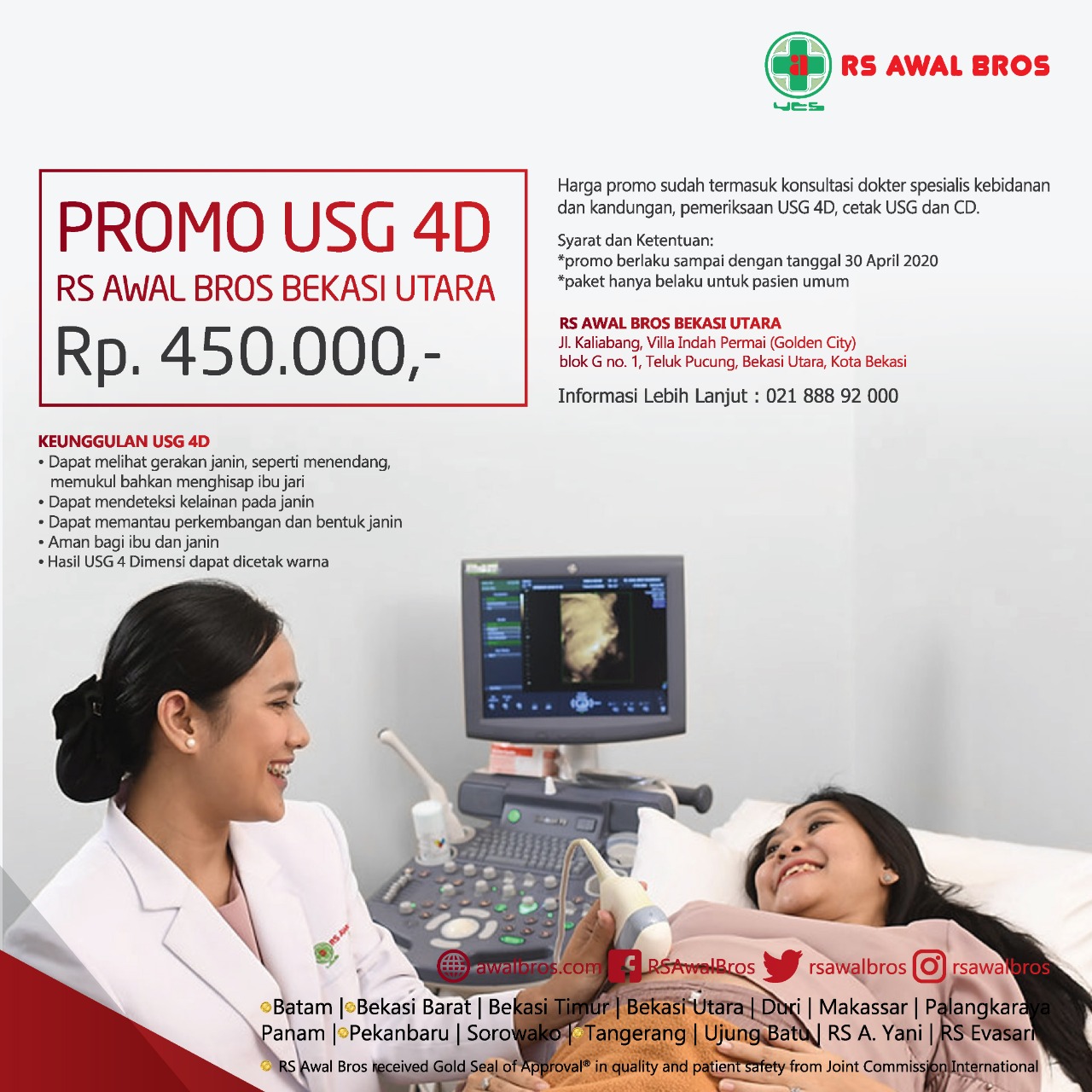 Tujuannya agar ibu dan dokter bisa melihat dengan jelas gerakan serta ekspresi muka janin dan kelainan yang mungkin dialami. Promo USG 4D - Primaya Hospital
