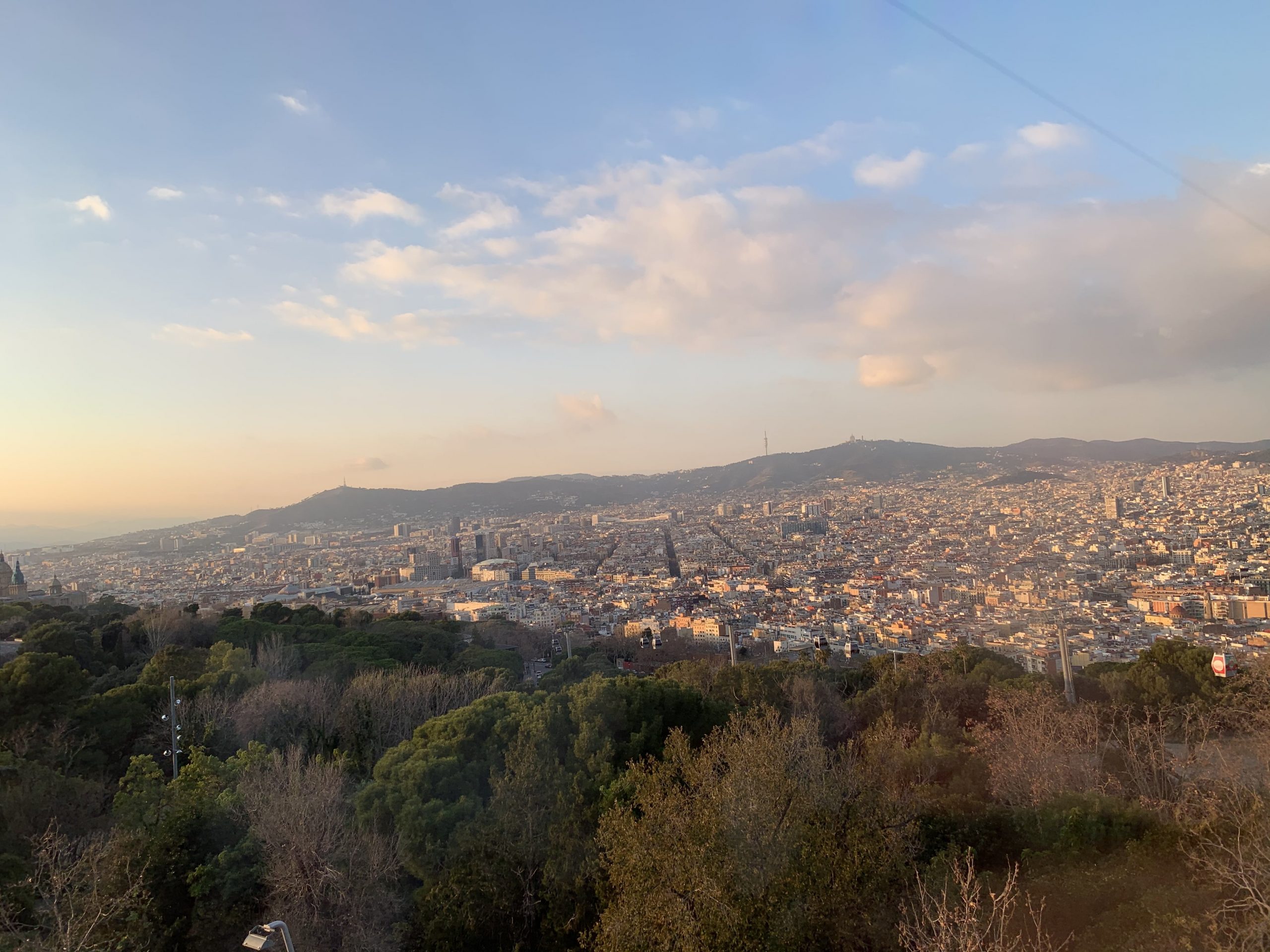 Panoramic view of Barcelona from the top of a mountain 